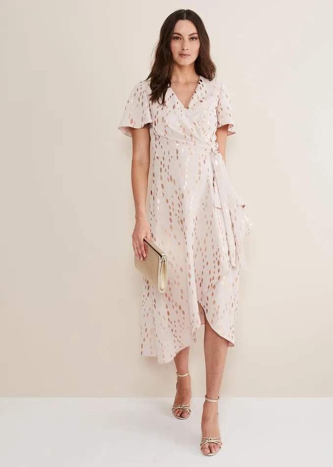 Women Phase Eight Occasion Dresses Julissa Gold Foil Wrap Dress Cameorose Gold