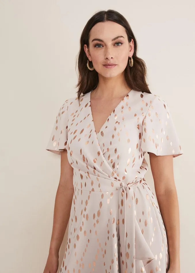 Women Phase Eight Occasion Dresses Julissa Gold Foil Wrap Dress Cameorose Gold