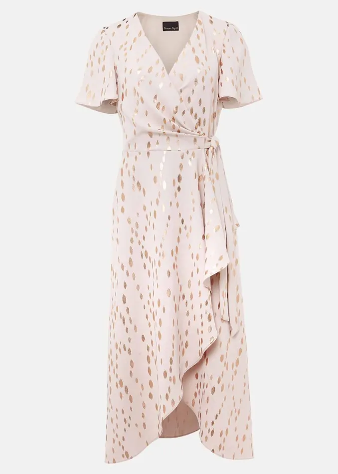 Women Phase Eight Occasion Dresses Julissa Gold Foil Wrap Dress Cameorose Gold
