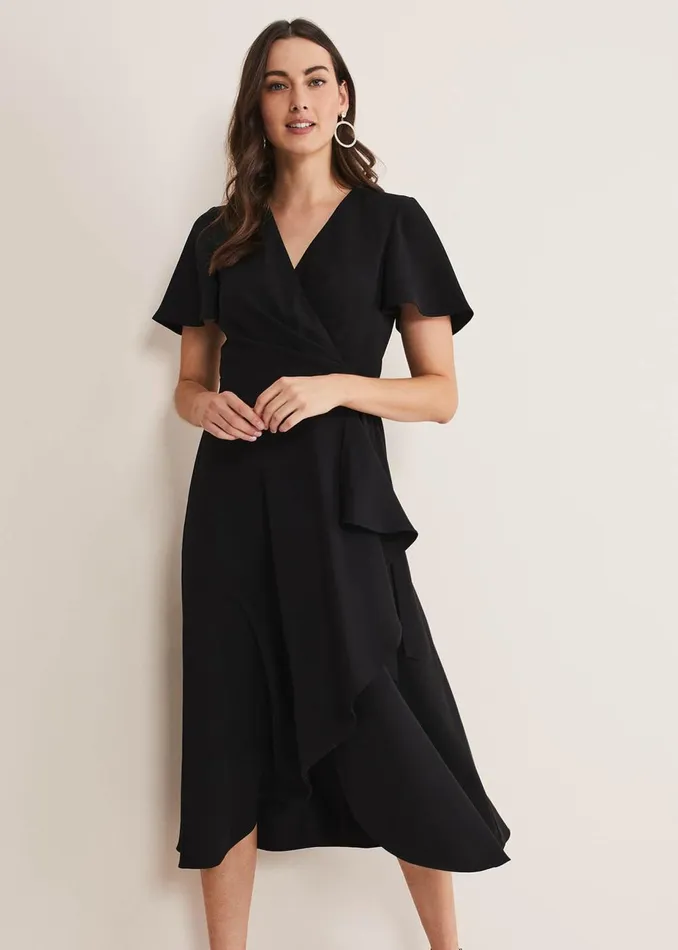 Women Phase Eight Occasion Dresses Julissa Ruffle Wrap Midi Dress Black