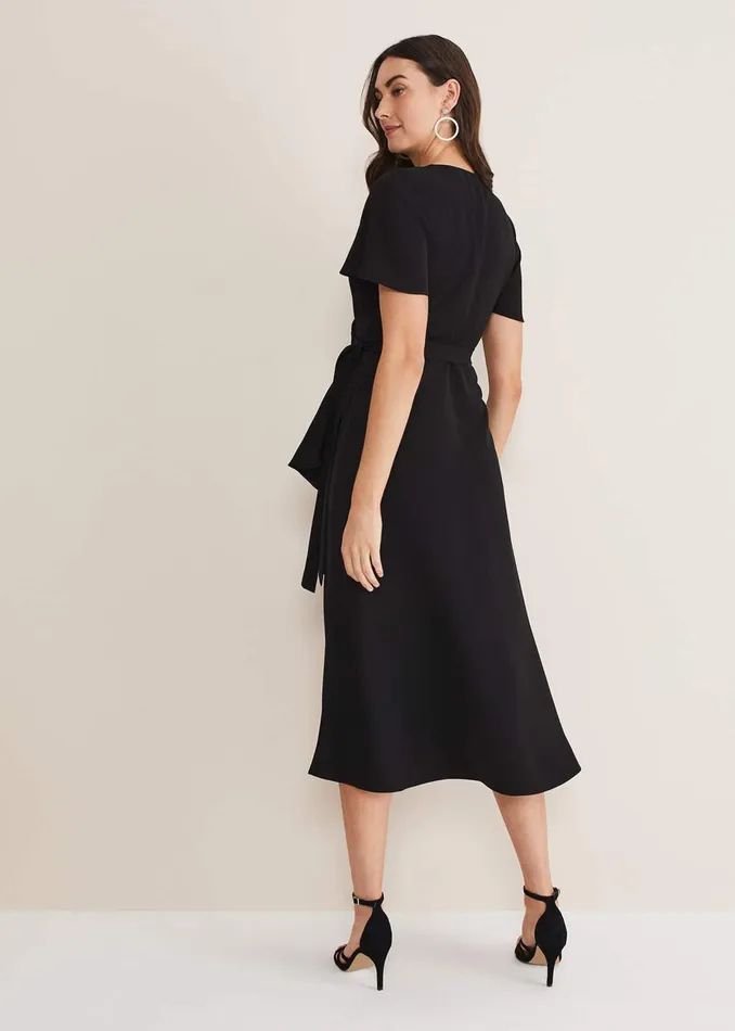 Women Phase Eight Occasion Dresses Julissa Ruffle Wrap Midi Dress Black