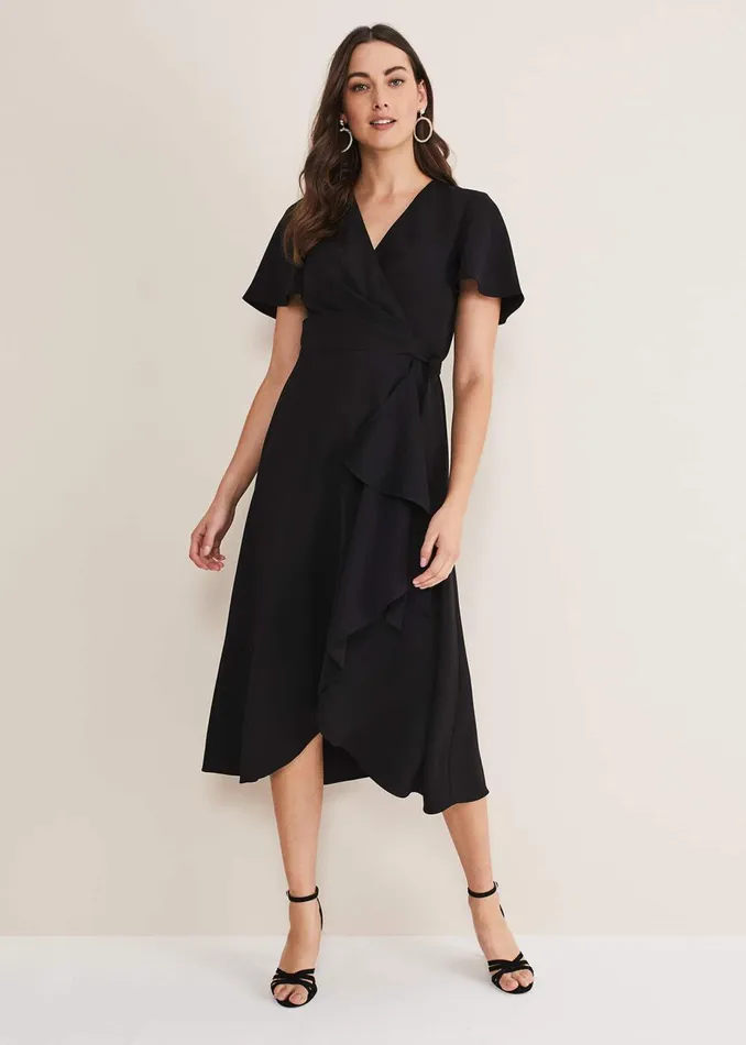 Women Phase Eight Occasion Dresses Julissa Ruffle Wrap Midi Dress Black