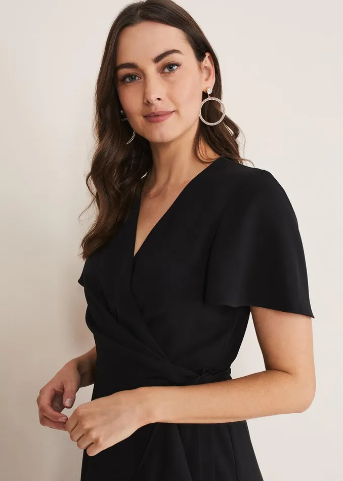 Women Phase Eight Occasion Dresses Julissa Ruffle Wrap Midi Dress Black