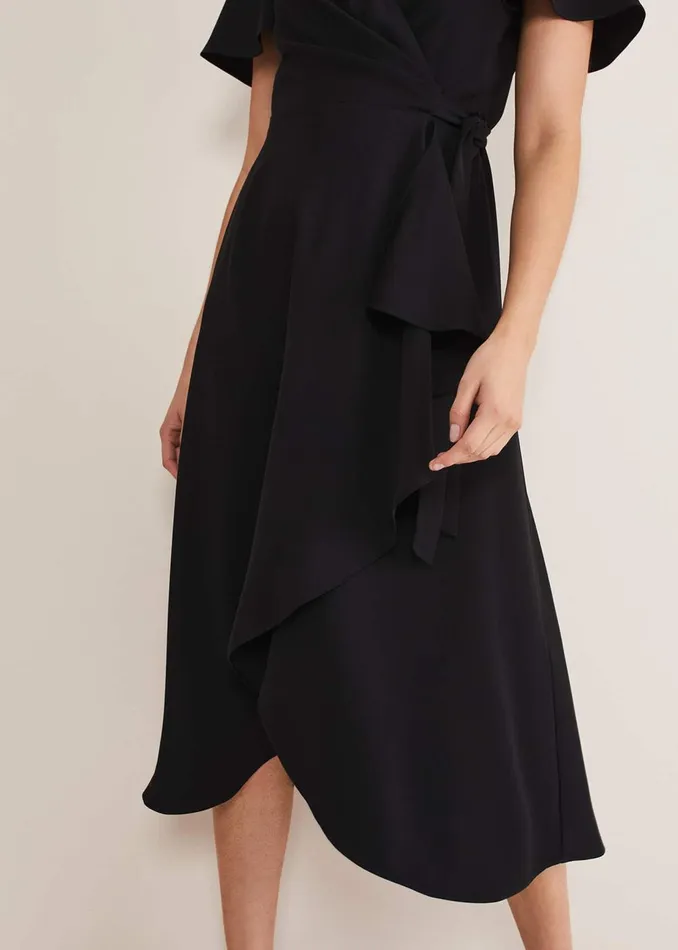 Women Phase Eight Occasion Dresses Julissa Ruffle Wrap Midi Dress Black