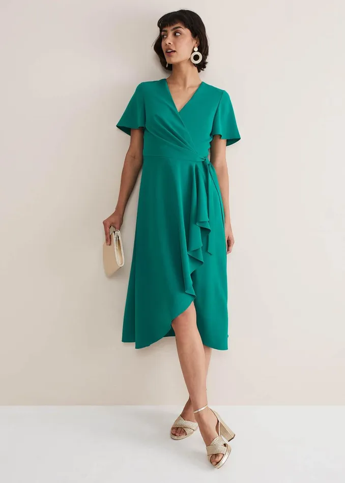 Women Phase Eight Occasion Dresses Julissa Ruffle Wrap Midi Dress Bright Green