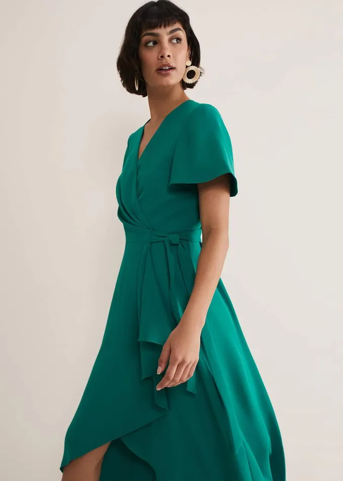 Women Phase Eight Occasion Dresses Julissa Ruffle Wrap Midi Dress Bright Green