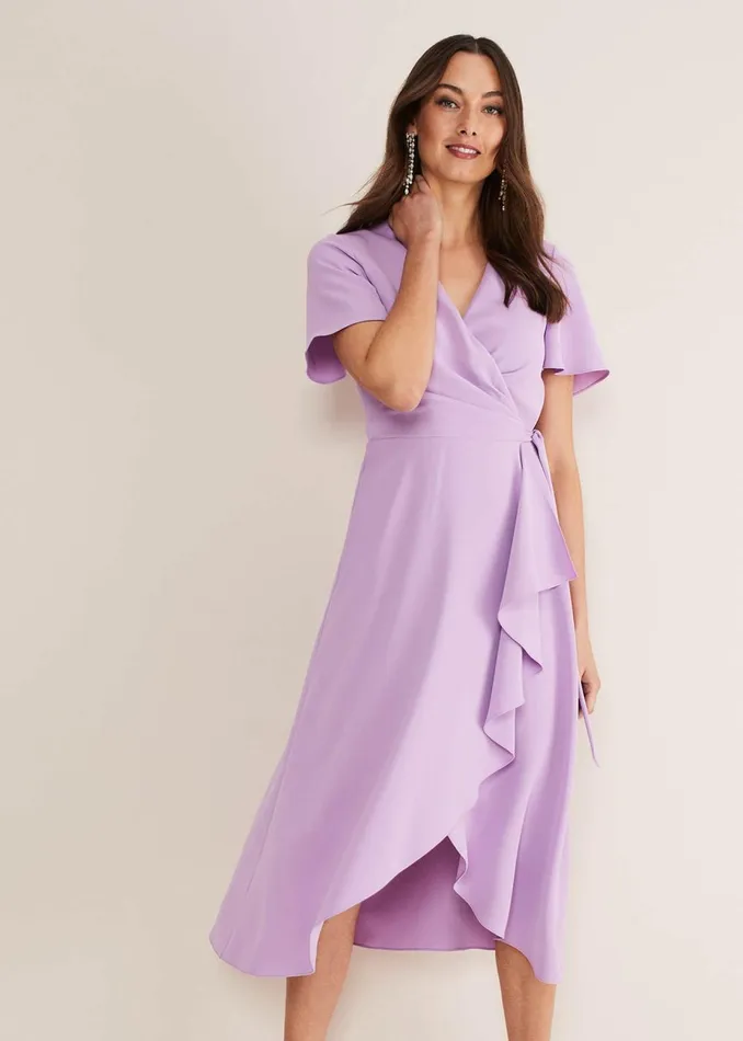Women Phase Eight Occasion Dresses Julissa Ruffle Wrap Midi Dress Crocus