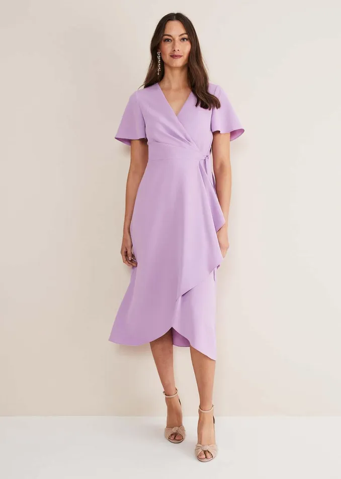 Women Phase Eight Occasion Dresses Julissa Ruffle Wrap Midi Dress Crocus
