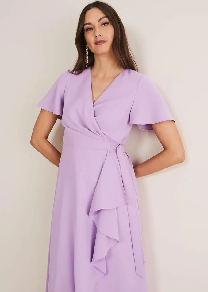 Women Phase Eight Occasion Dresses Julissa Ruffle Wrap Midi Dress Crocus