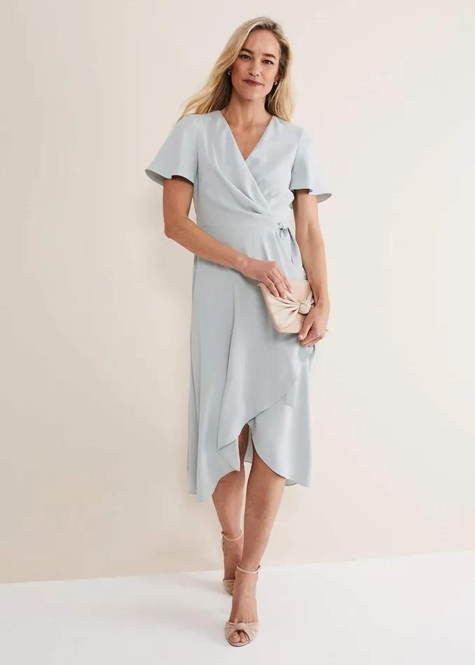 Women Phase Eight Occasion Dresses Julissa Ruffle Wrap Midi Dress Eau De Nil