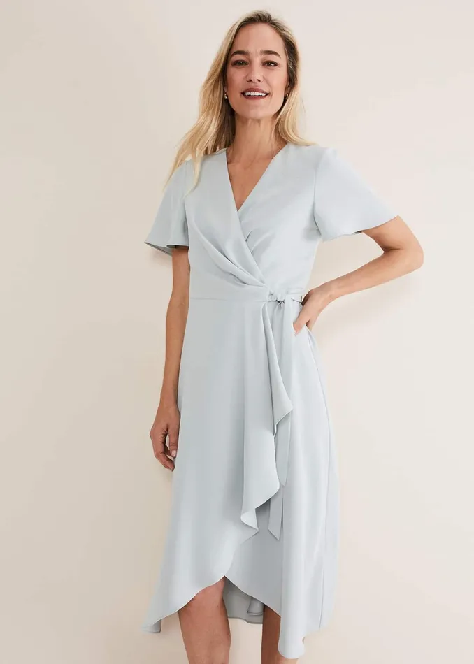 Women Phase Eight Occasion Dresses Julissa Ruffle Wrap Midi Dress Eau De Nil