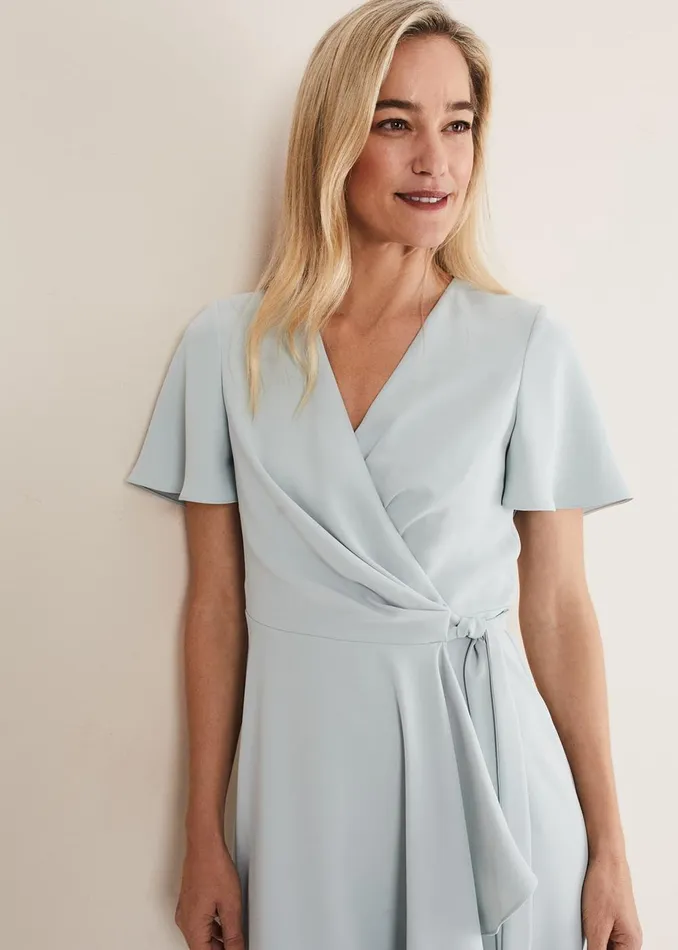 Women Phase Eight Occasion Dresses Julissa Ruffle Wrap Midi Dress Eau De Nil