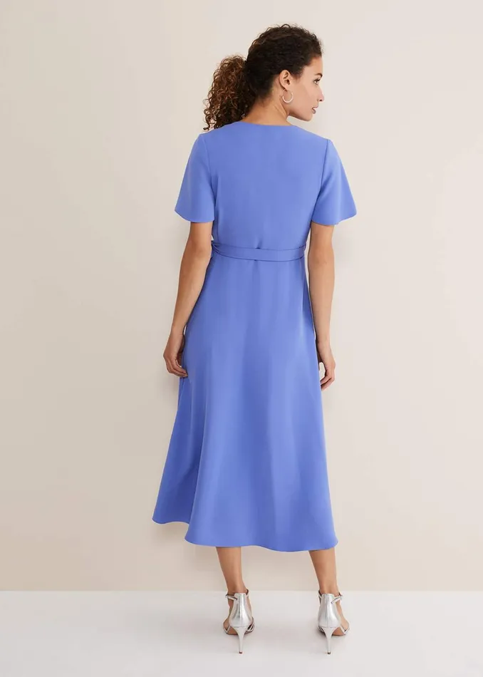 Women Phase Eight Occasion Dresses Julissa Ruffle Wrap Midi Dress Foxglove Blue
