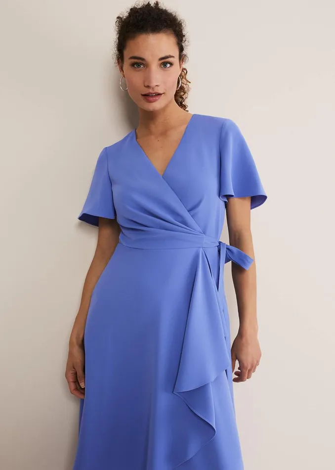 Women Phase Eight Occasion Dresses Julissa Ruffle Wrap Midi Dress Foxglove Blue