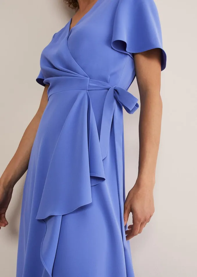Women Phase Eight Occasion Dresses Julissa Ruffle Wrap Midi Dress Foxglove Blue