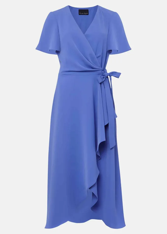 Women Phase Eight Occasion Dresses Julissa Ruffle Wrap Midi Dress Foxglove Blue