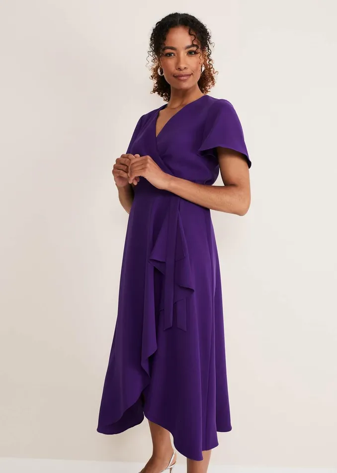 Women Phase Eight Occasion Dresses Julissa Ruffle Wrap Midi Dress Violet