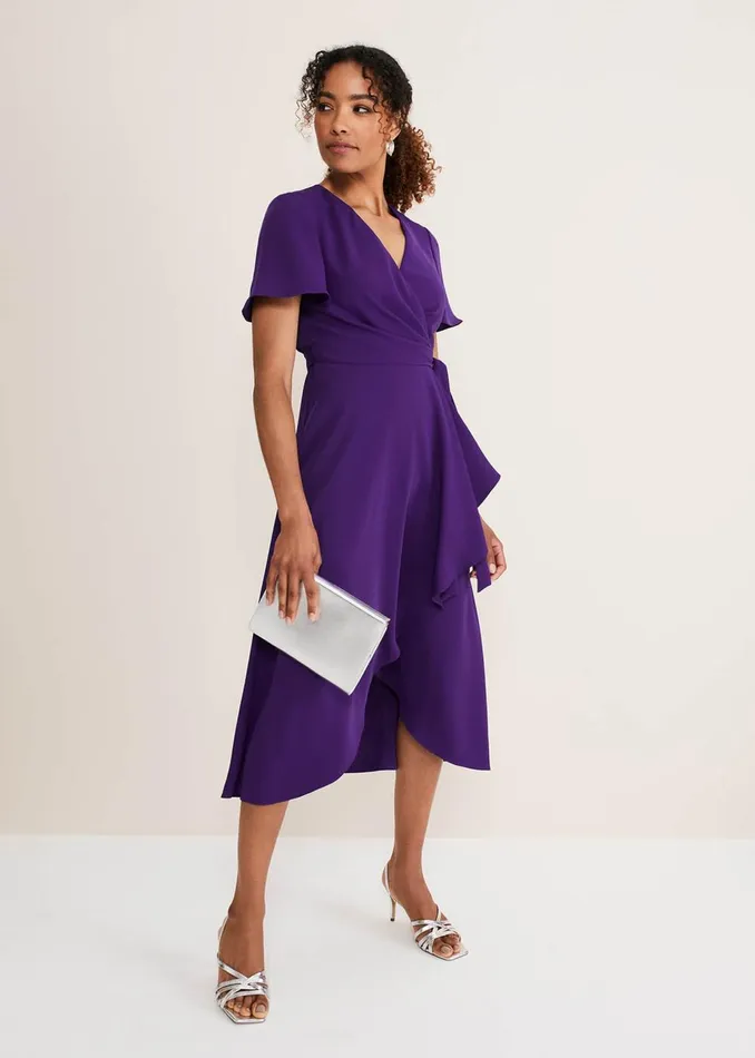 Women Phase Eight Occasion Dresses Julissa Ruffle Wrap Midi Dress Violet