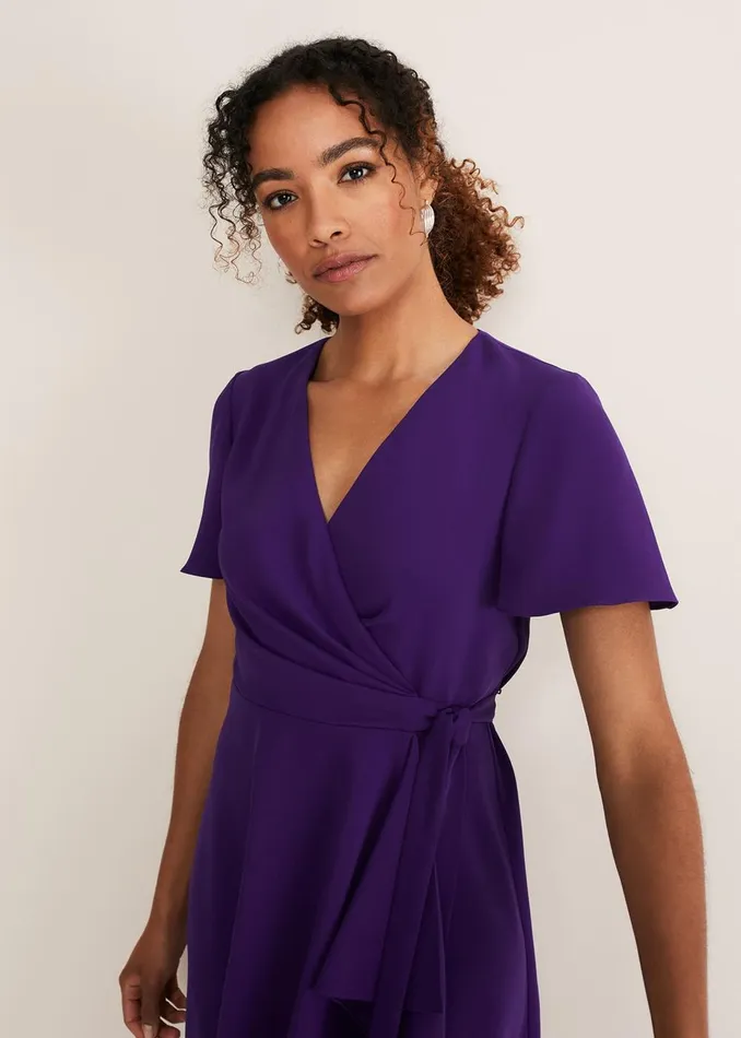 Women Phase Eight Occasion Dresses Julissa Ruffle Wrap Midi Dress Violet