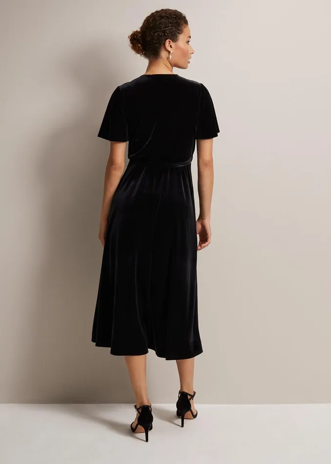 Women Phase Eight Occasion Dresses Julissa Velvet Ruffle Wrap Midi Dress Black
