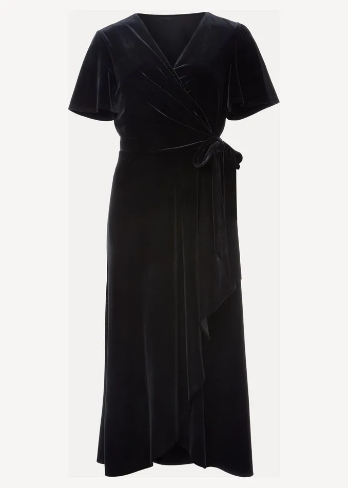 Women Phase Eight Occasion Dresses Julissa Velvet Ruffle Wrap Midi Dress Black