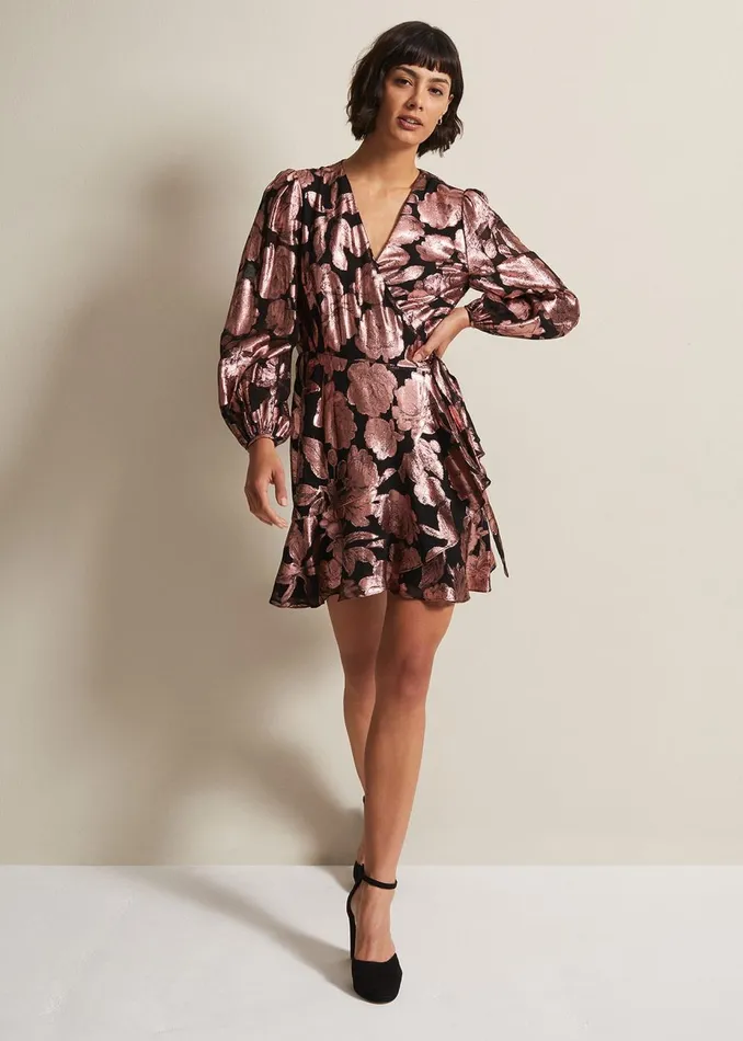 Women Phase Eight Occasion Dresses Juniper Foil Jacquard Wrap Dress Multicoloured