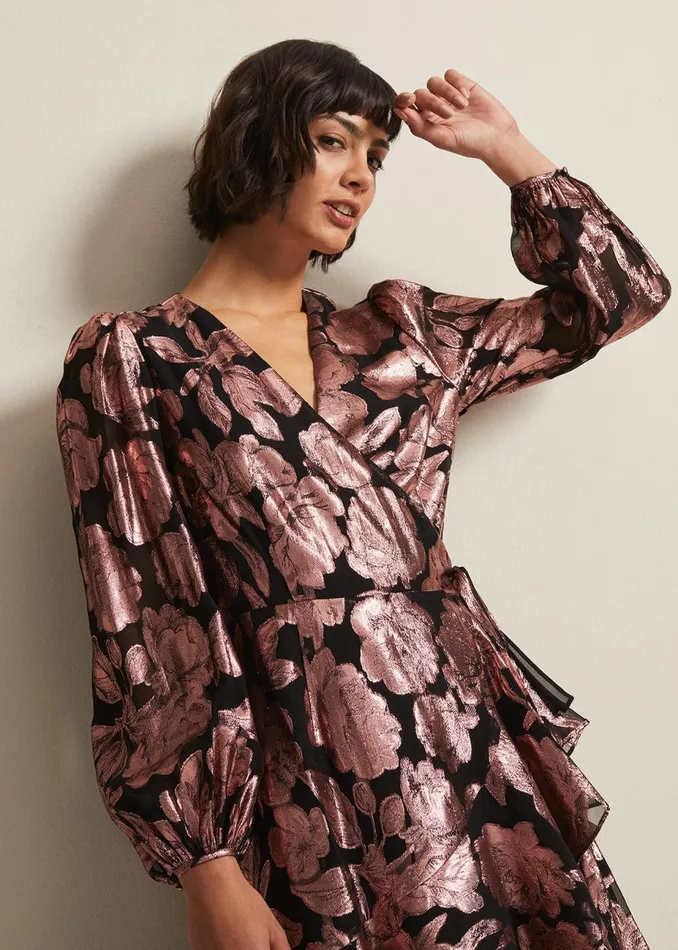 Women Phase Eight Occasion Dresses Juniper Foil Jacquard Wrap Dress Multicoloured