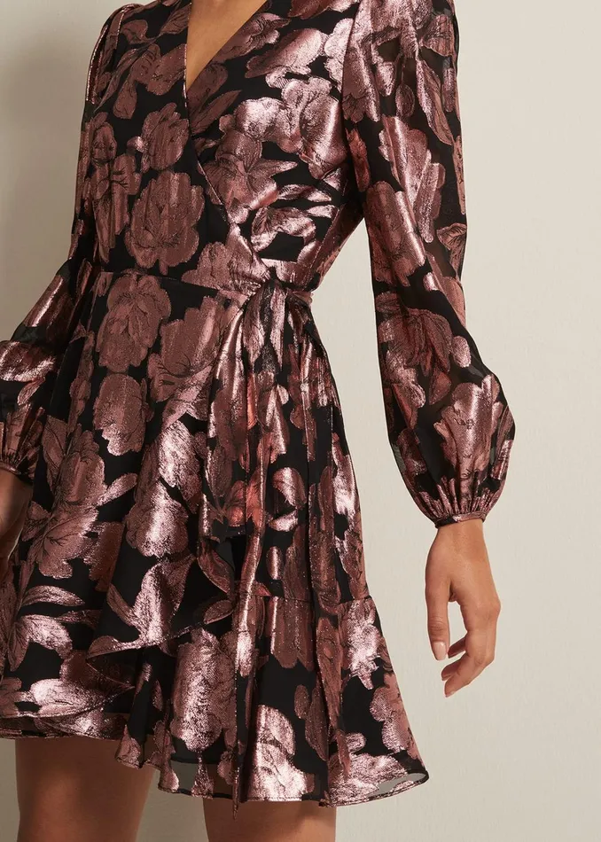 Women Phase Eight Occasion Dresses Juniper Foil Jacquard Wrap Dress Multicoloured