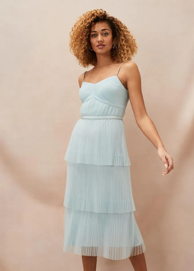 Women Phase Eight Occasion Dresses Kaia Pleated Tulle Midi Dress Eau De Nil