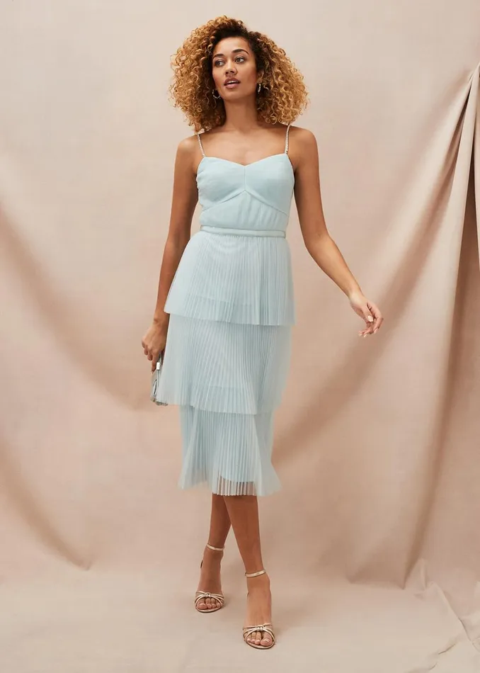 Women Phase Eight Occasion Dresses Kaia Pleated Tulle Midi Dress Eau De Nil