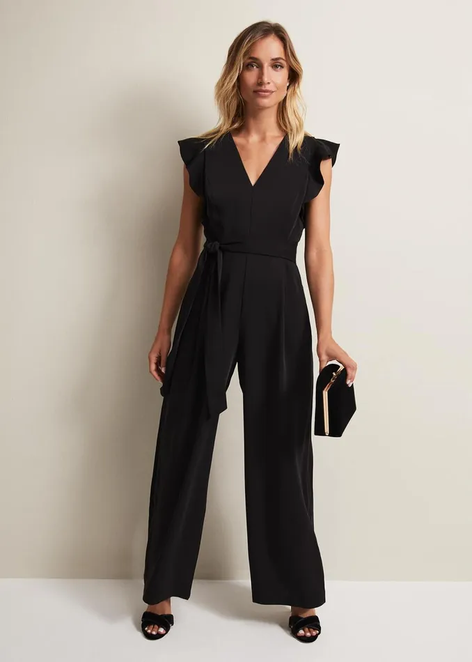 Women Phase Eight Occasion Dresses Kallie Ruffled Wide Leg Jumpsuit Black