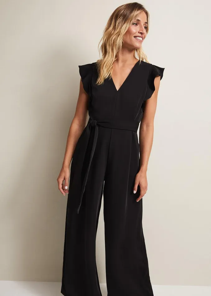 Women Phase Eight Occasion Dresses Kallie Ruffled Wide Leg Jumpsuit Black