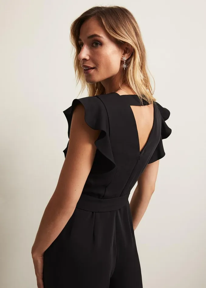 Women Phase Eight Occasion Dresses Kallie Ruffled Wide Leg Jumpsuit Black