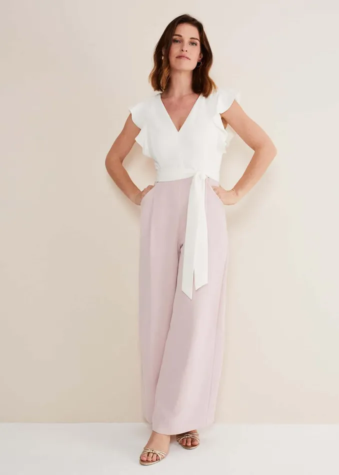 Women Phase Eight Occasion Dresses Kallie V Neck Frill Jumpsuit Antique Rose