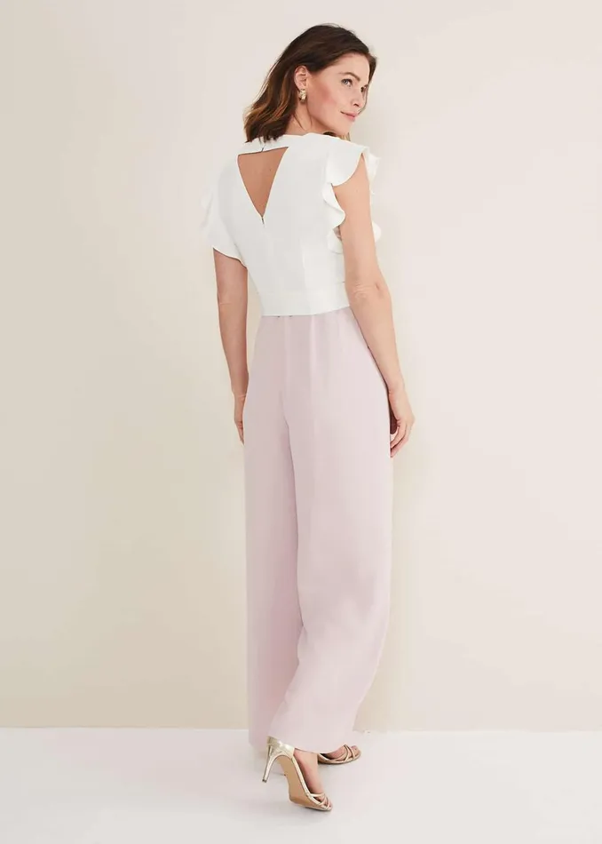 Women Phase Eight Occasion Dresses Kallie V Neck Frill Jumpsuit Antique Rose
