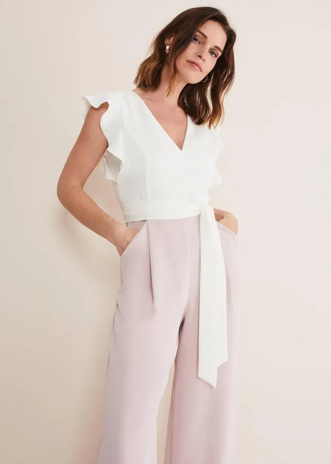 Women Phase Eight Occasion Dresses Kallie V Neck Frill Jumpsuit Antique Rose