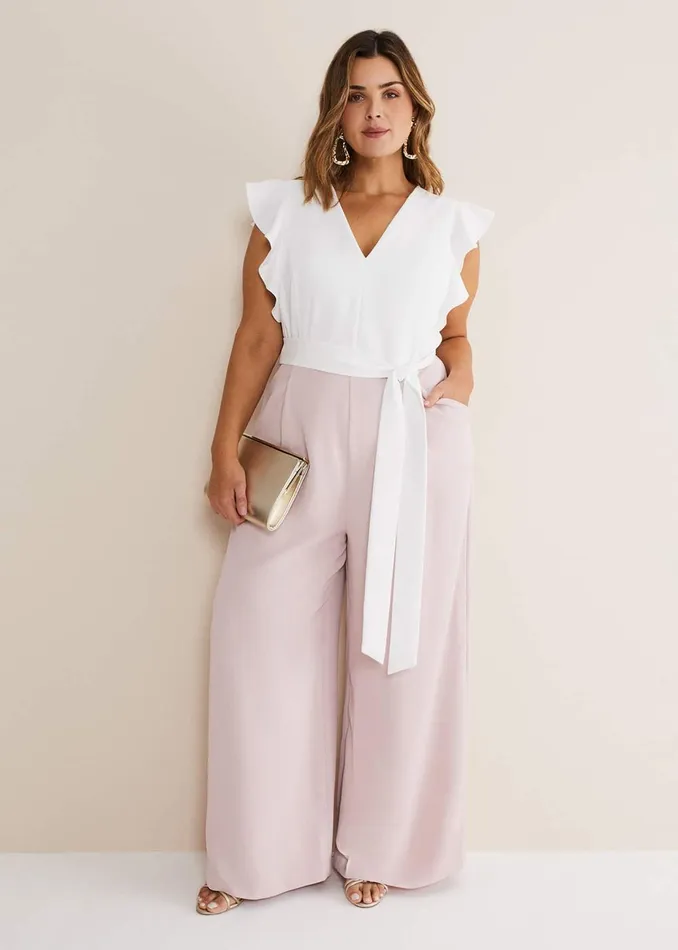 Women Phase Eight Occasion Dresses Kallie V Neck Frill Jumpsuit Antique Rose