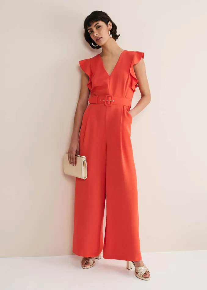 Women Phase Eight Occasion Dresses Kallie V Neck Frill Jumpsuit Orange