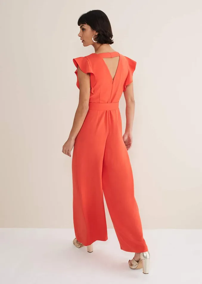 Women Phase Eight Occasion Dresses Kallie V Neck Frill Jumpsuit Orange