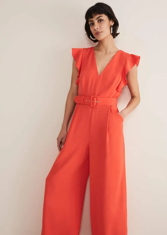 Women Phase Eight Occasion Dresses Kallie V Neck Frill Jumpsuit Orange