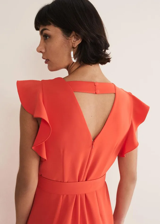 Women Phase Eight Occasion Dresses Kallie V Neck Frill Jumpsuit Orange
