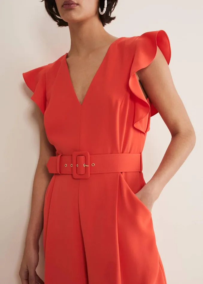 Women Phase Eight Occasion Dresses Kallie V Neck Frill Jumpsuit Orange