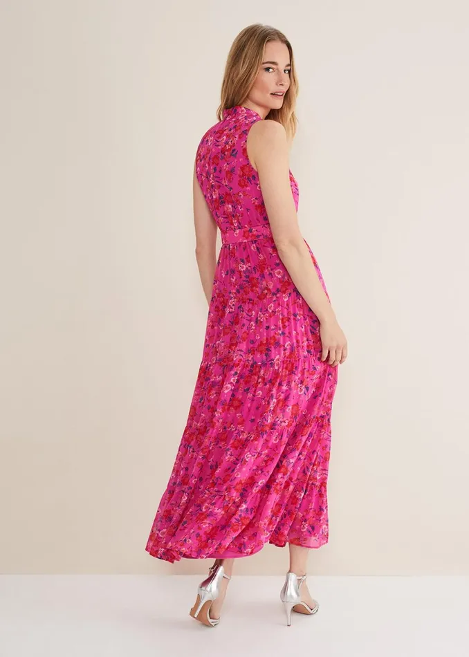 Women Phase Eight Occasion Dresses Kara Floral Tiered Maxi Dress Neon Pink