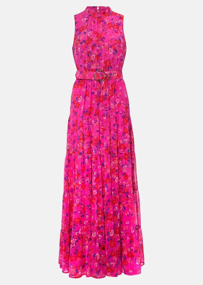 Women Phase Eight Occasion Dresses Kara Floral Tiered Maxi Dress Neon Pink