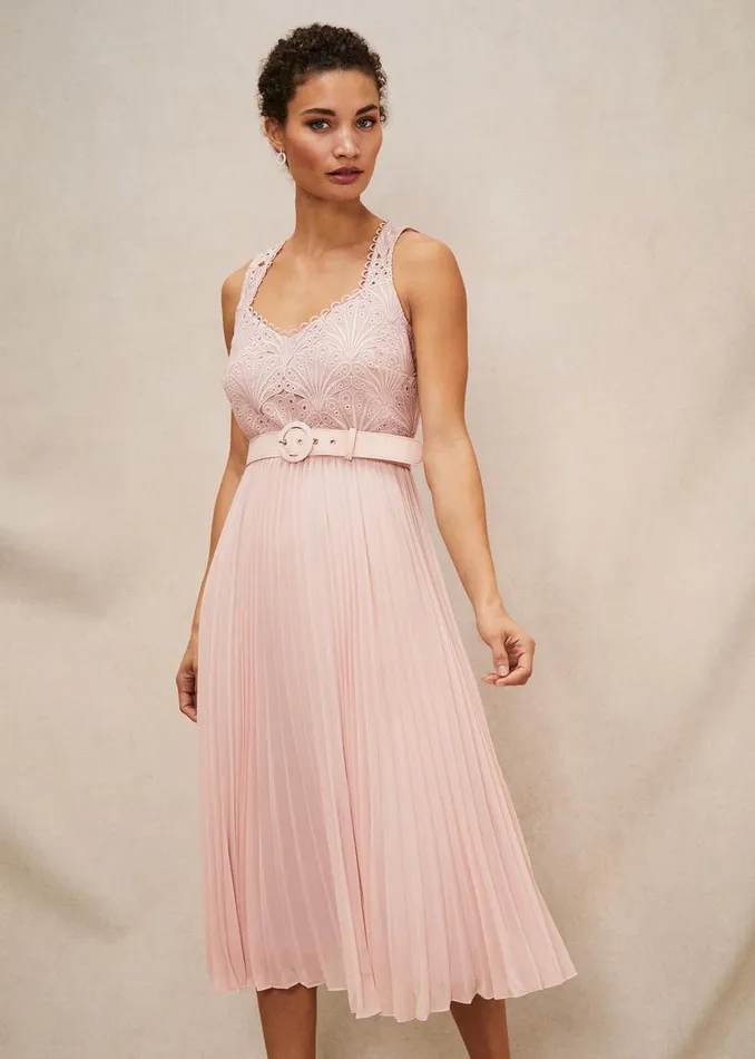 Women Phase Eight Occasion Dresses Kassidy Lace Bodice Pleat Dress Petal Pink