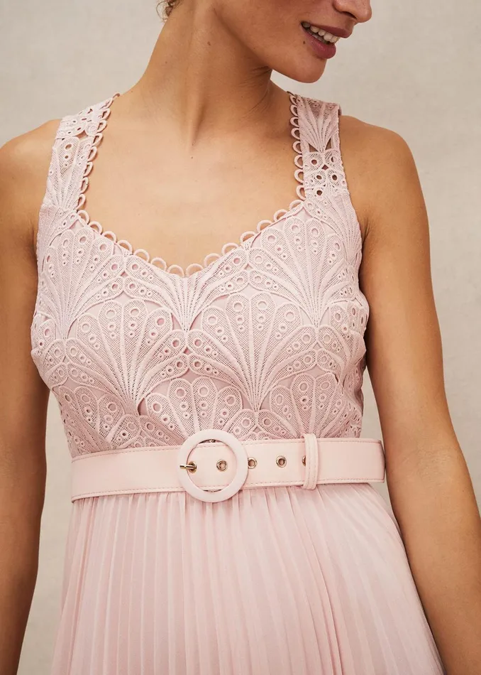 Women Phase Eight Occasion Dresses Kassidy Lace Bodice Pleat Dress Petal Pink