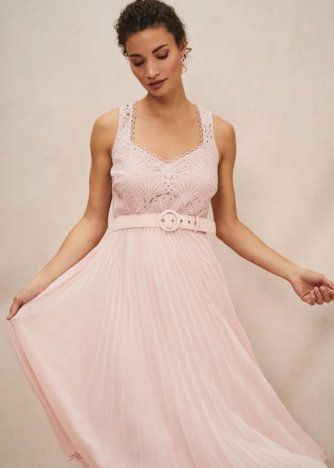 Women Phase Eight Occasion Dresses Kassidy Lace Bodice Pleat Dress Petal Pink