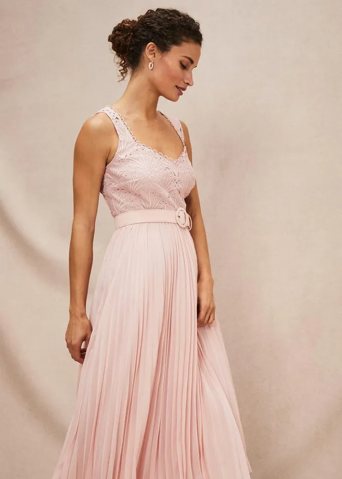 Women Phase Eight Occasion Dresses Kassidy Lace Bodice Pleat Dress Petal Pink