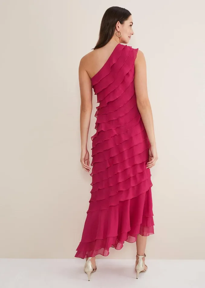 Women Phase Eight Occasion Dresses Kelsey Layered One Shoulder Maxi Dress Fuschia