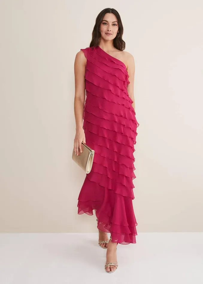 Women Phase Eight Occasion Dresses Kelsey Layered One Shoulder Maxi Dress Fuschia